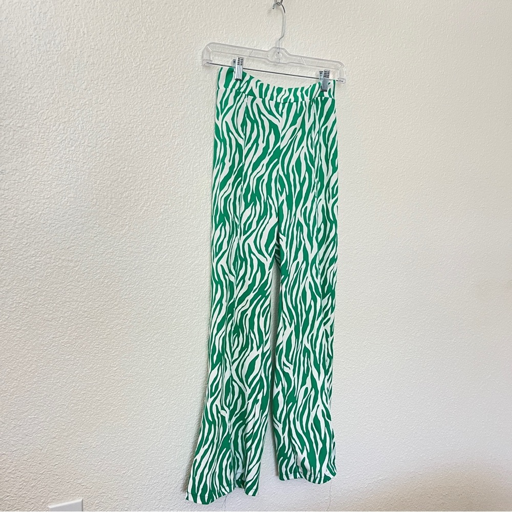 Fashion Nova Kelly Green and White Zebra Print Straight Leg Pants